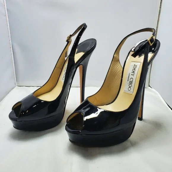 Jimmy Choo peep toe platform shoes sling back buckle fastenings Black 37…